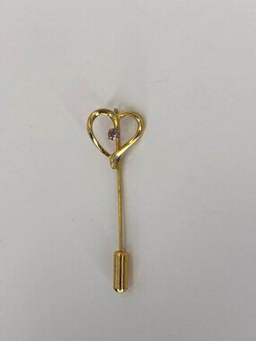 Vintage Gold Tone Heart Stick Pink With Purple Rhinestone